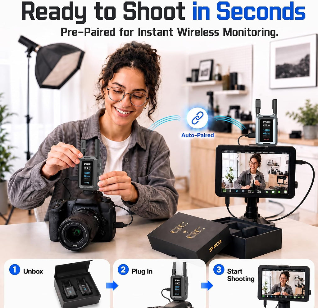 SYNCO Wireless HD Video Transmission and Receiver System Extender(1TX+1RX)