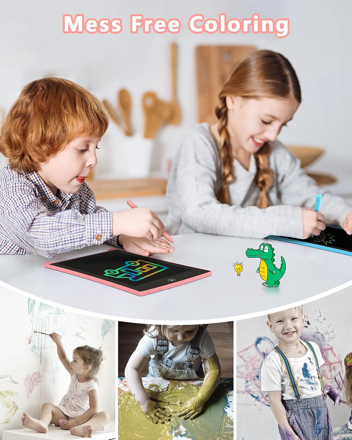 KOKODI 2 Pack 10 Inch LCD Writing Tablet for Kids, Colorful Doodle Board Erasable Drawing Pad, Educational Learning Toys Birthday Gifts for Boys Girls Ages 3 4 5 6 7 8 (Blue & Pink)