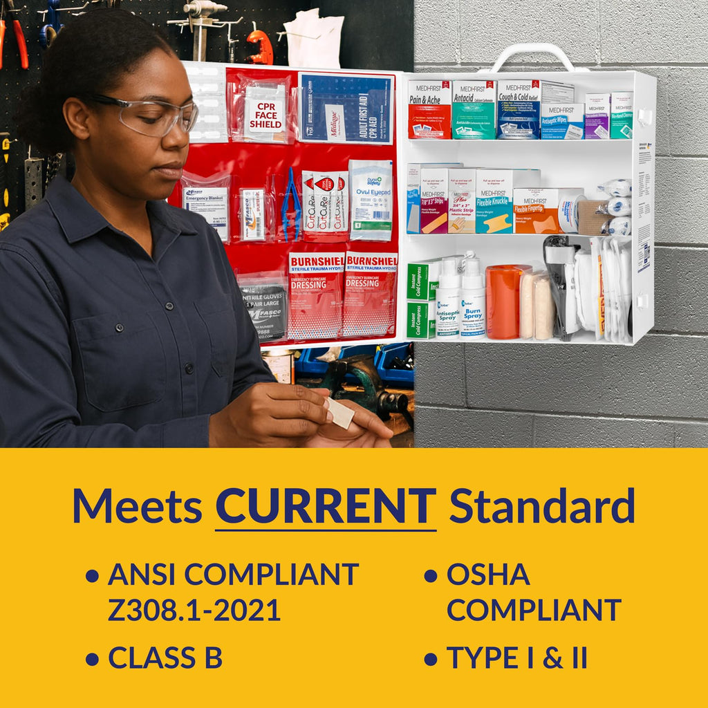 MFASCO OSHA/ANSI 2021 Class B Compliant First Aid Cabinet, Large, 3-Shelf