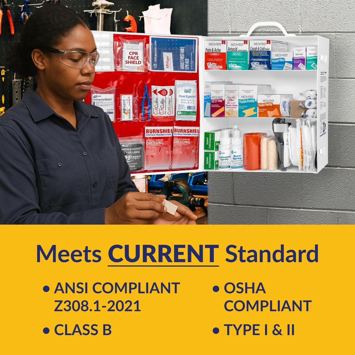 MFASCO OSHA/ANSI 2021 Class B Compliant First Aid Cabinet, Large, 3-Shelf