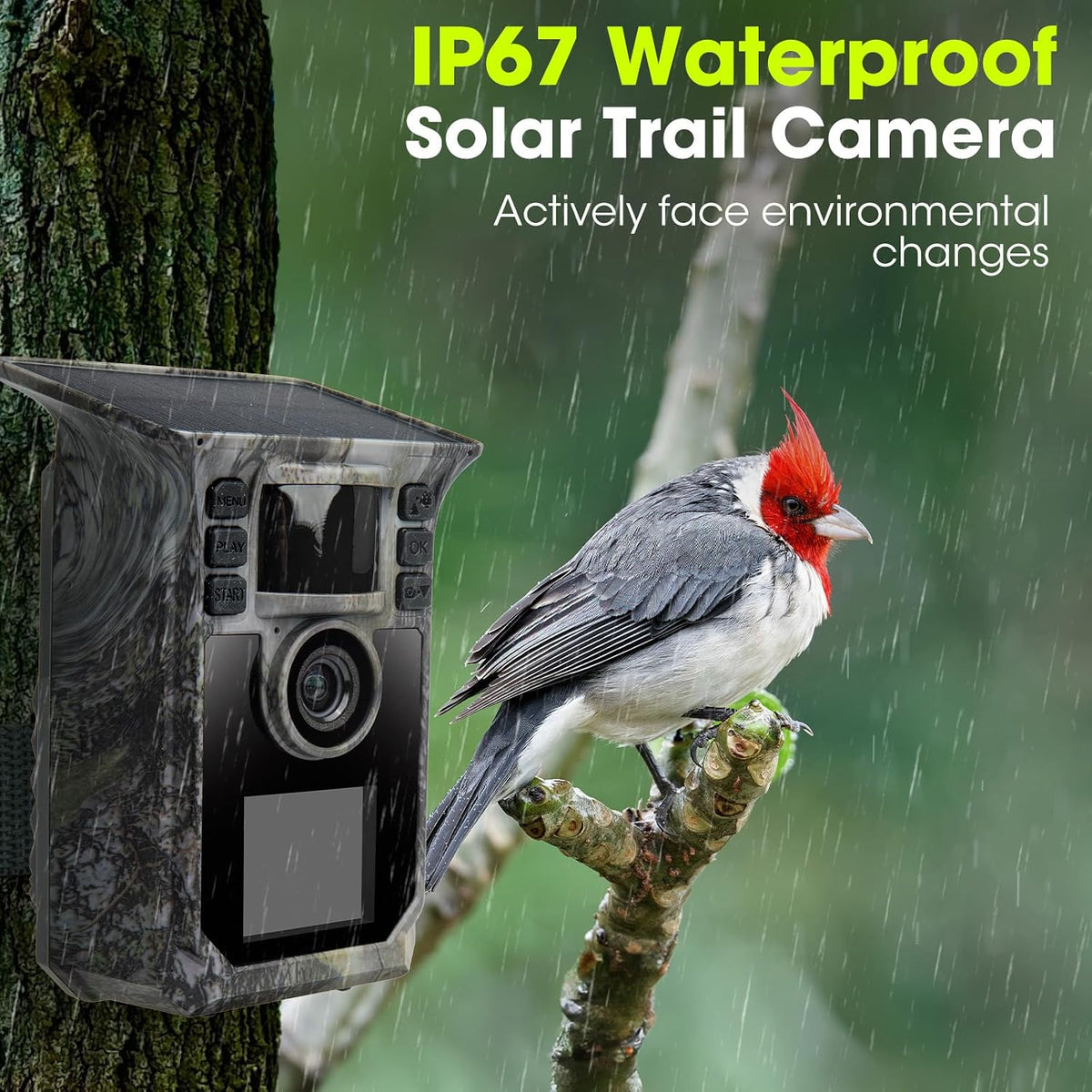 Trail Camera 2 Pack 4K 64MP Solar Game Camera with 5000mAh Forever Power, 64GB Memory Card and Ip67 Waterproof Angle Night Vision for Wildlife Deer Outdoor Trail Cam, Monitoring Trail Cameras