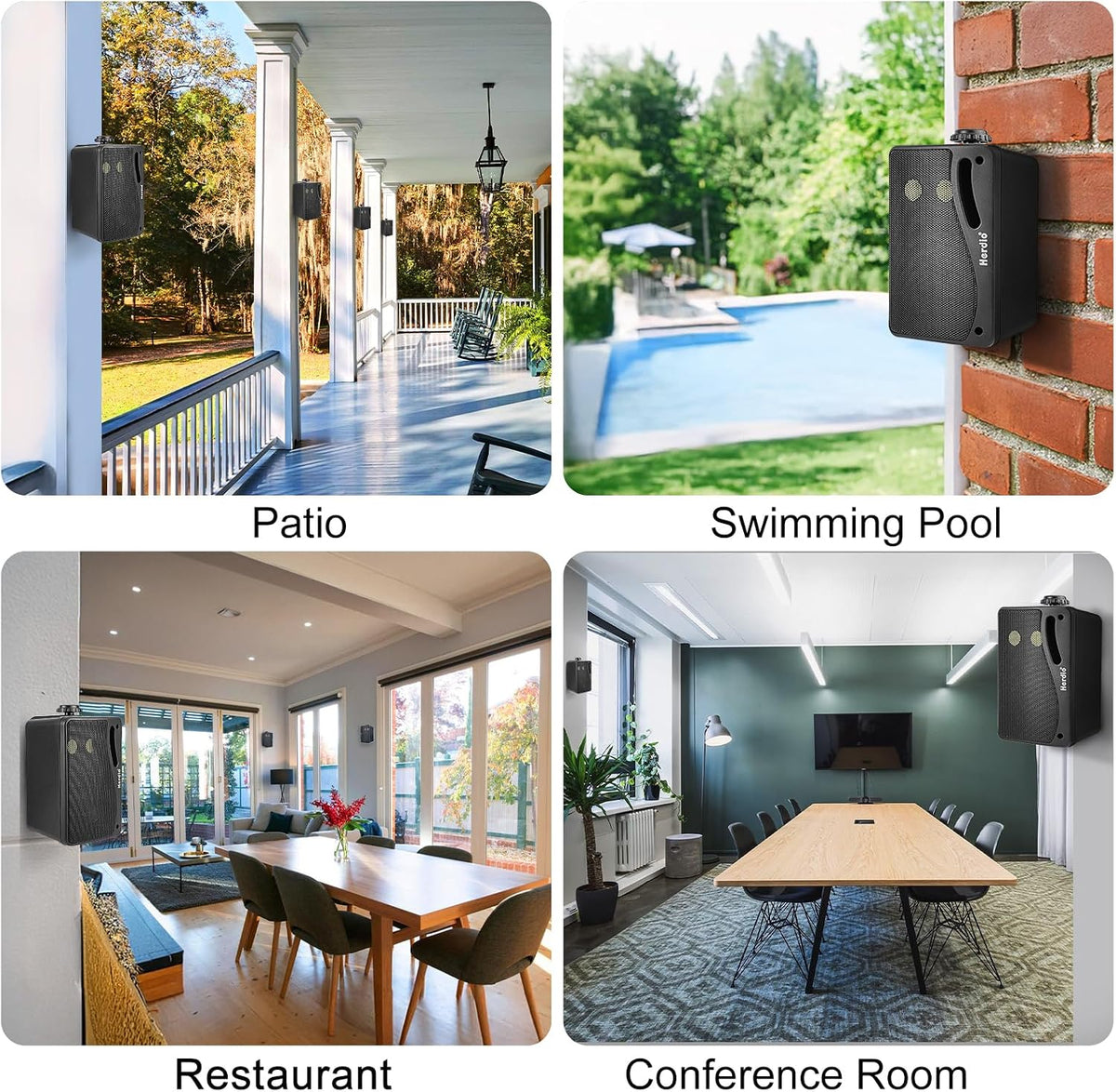 Herdio 3.5 Inch Passive Outdoor Speakers Wired Waterproof Wall Mount Speakers with 400W Superior Sound, All-Weather Durability, for Home Patio Garden Marine Boat Garage Indoor,4-Pack Balck