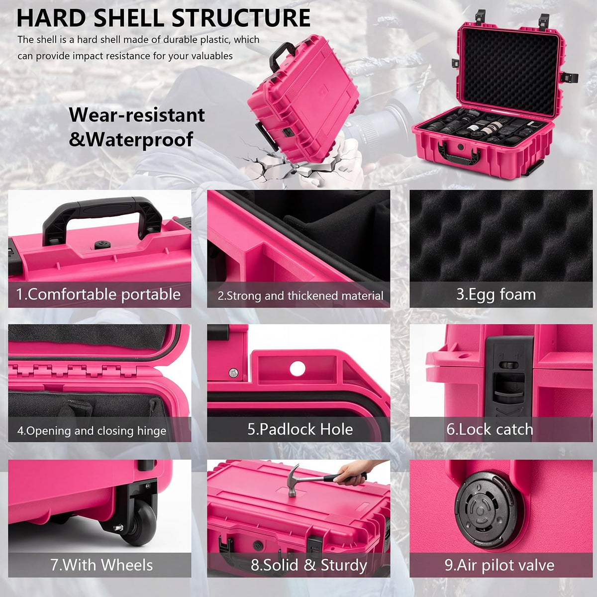 Relaxweex Rolling Camera Hard Case with 15 Padded Dividers & Wheels