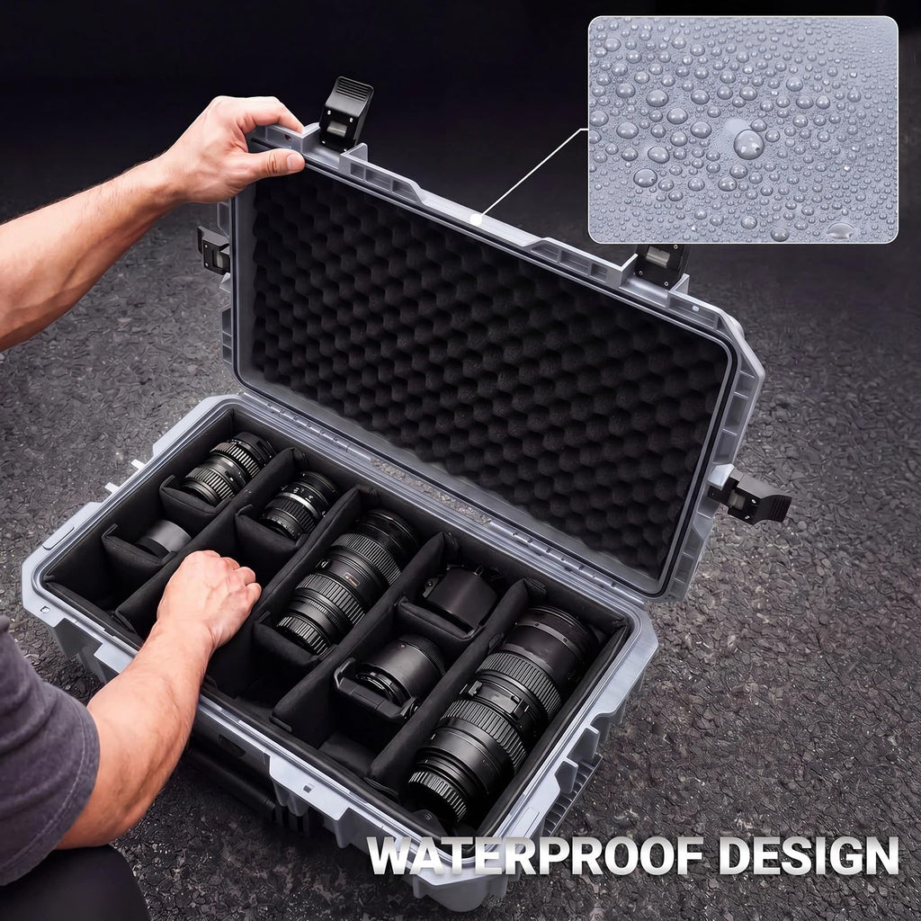 Relaxweex Rolling Camera Hard Case with 15 Padded Dividers & Wheels