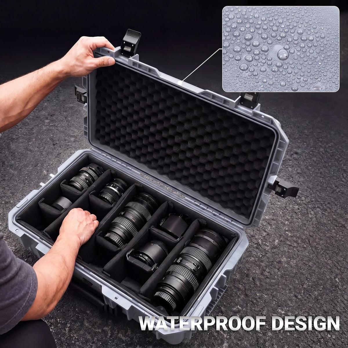 Relaxweex Rolling Camera Hard Case with 15 Padded Dividers & Wheels