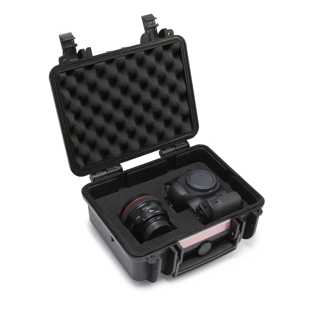 Amazon Basics Hard Protective Camera Case with Wheels, Large, Black, 22"L x 14"W x 9.8"H