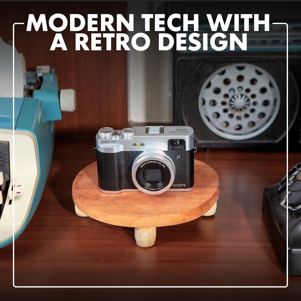 Minolta MND70 Retro 48MP Wi-Fi 5K Ultra HD Dual Lens Digital Camera - Gold/Brown