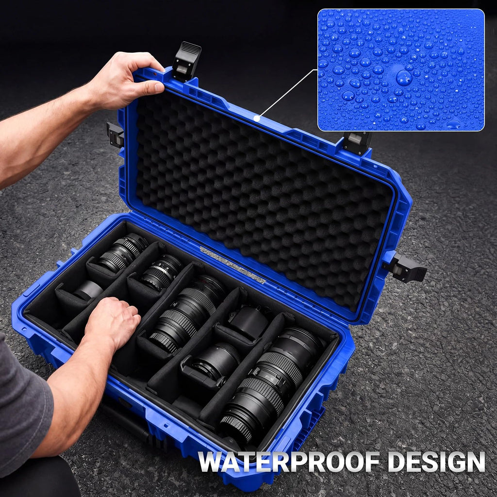 Relaxweex Rolling Camera Hard Case with 15 Padded Dividers & Wheels