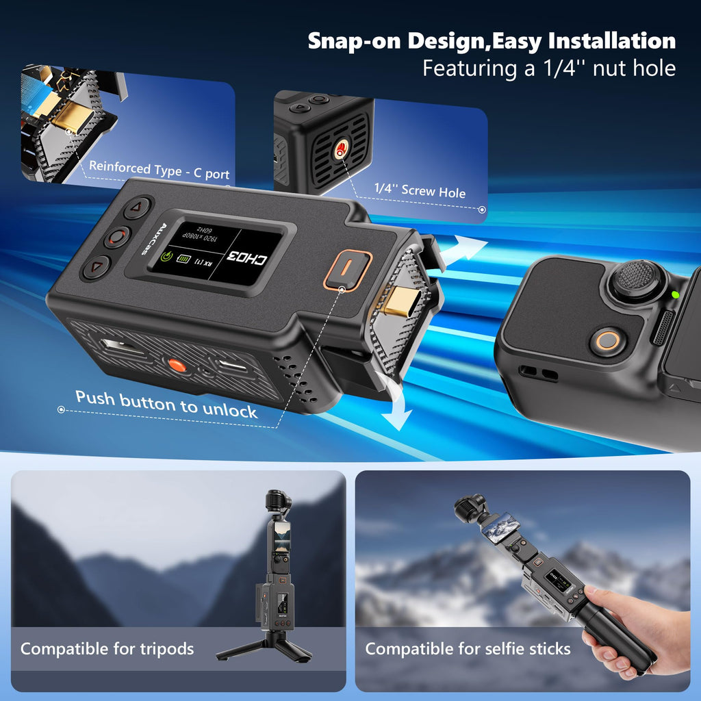 Wireless HDMI Video Transmitter for Pocket 3, HD Audio Receiver 1080P60