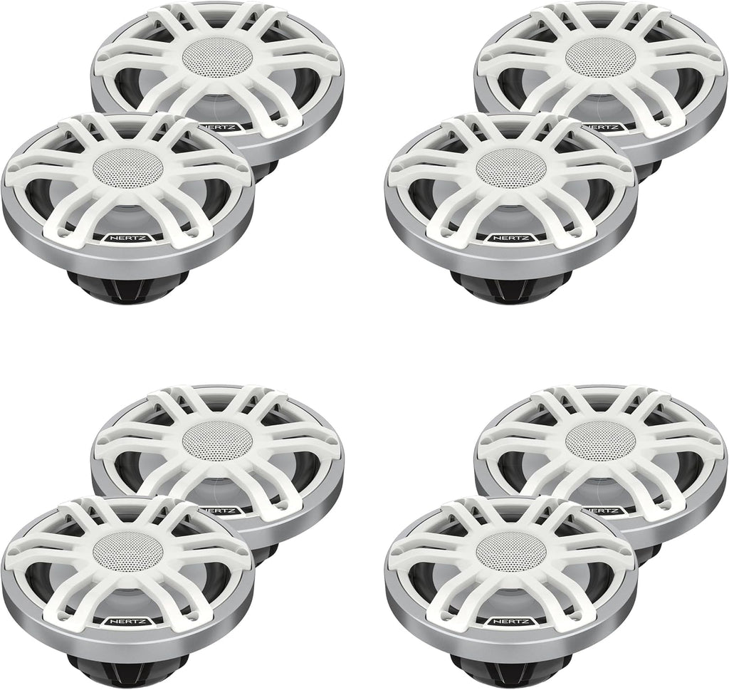HERTZ Marine Pontoon Audio Upgrade â (4 Pair) HMX 6.5" RGB LED Coaxial Speakers â White Sport Grille Boat Sound System