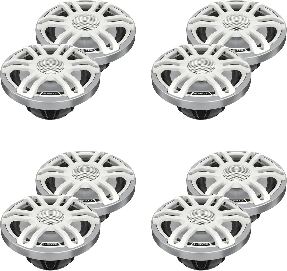 HERTZ Marine Pontoon Audio Upgrade â (4 Pair) HMX 6.5" RGB LED Coaxial Speakers â White Sport Grille Boat Sound System