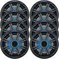 KICKER 6.5" 195 Watt Peak Power Marine OEM Replacement RGB Multicolor LED Boat Audio Speakers (Qty 8) with Charcoal Grilles