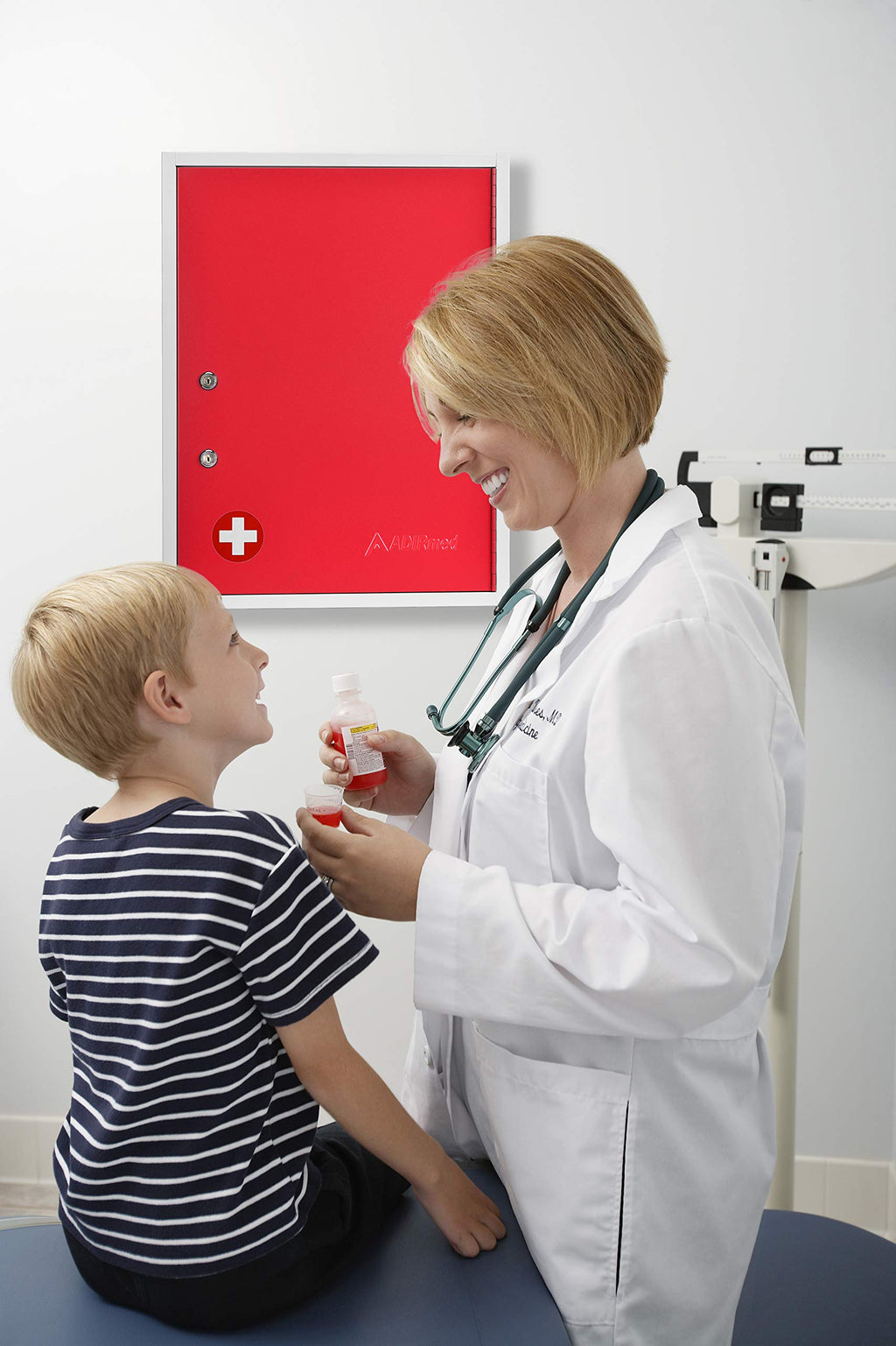 AdirMed Locking Medicine Cabinet Wall Mounted First Aid Cabinet with Lock, Lockable Wall Medicine Cabinet with Dual Lock and Dual Keys, 21" H x 16" W x 6" D, White