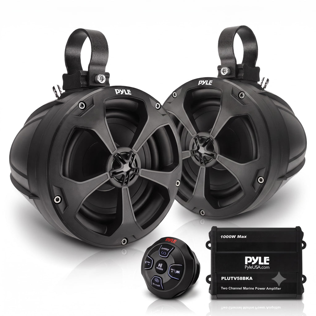 5.25'' Water Resistant Marine Speaker - 1000 Watt Amplifier + Wireless BT Audio Controller, Applicable to ATV, UTV, 4x4, Wired RCA, for Boat Stereo Speaker & Other Watercraft