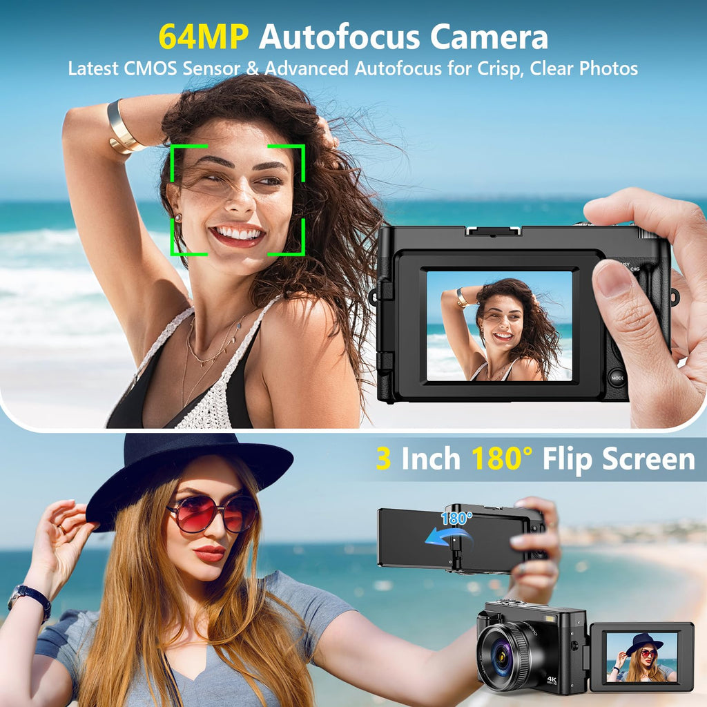 4K Digital Camera for Photography Autofocus, 64MP WiFi Vlogging Camera