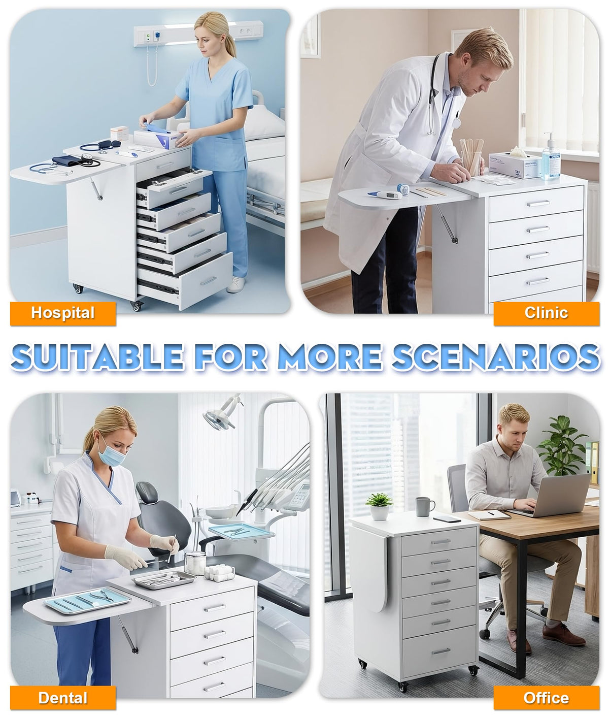 Medication Cart, Medical Rolling Storage Crash Cart with Wheels & Drawers, Ultrasound Nursing Emergency Cart with IV Pole,Casters, Holder, Trash Bin for Clinic, Hospital (24 * 22 * 28IN, 1 Drawer)
