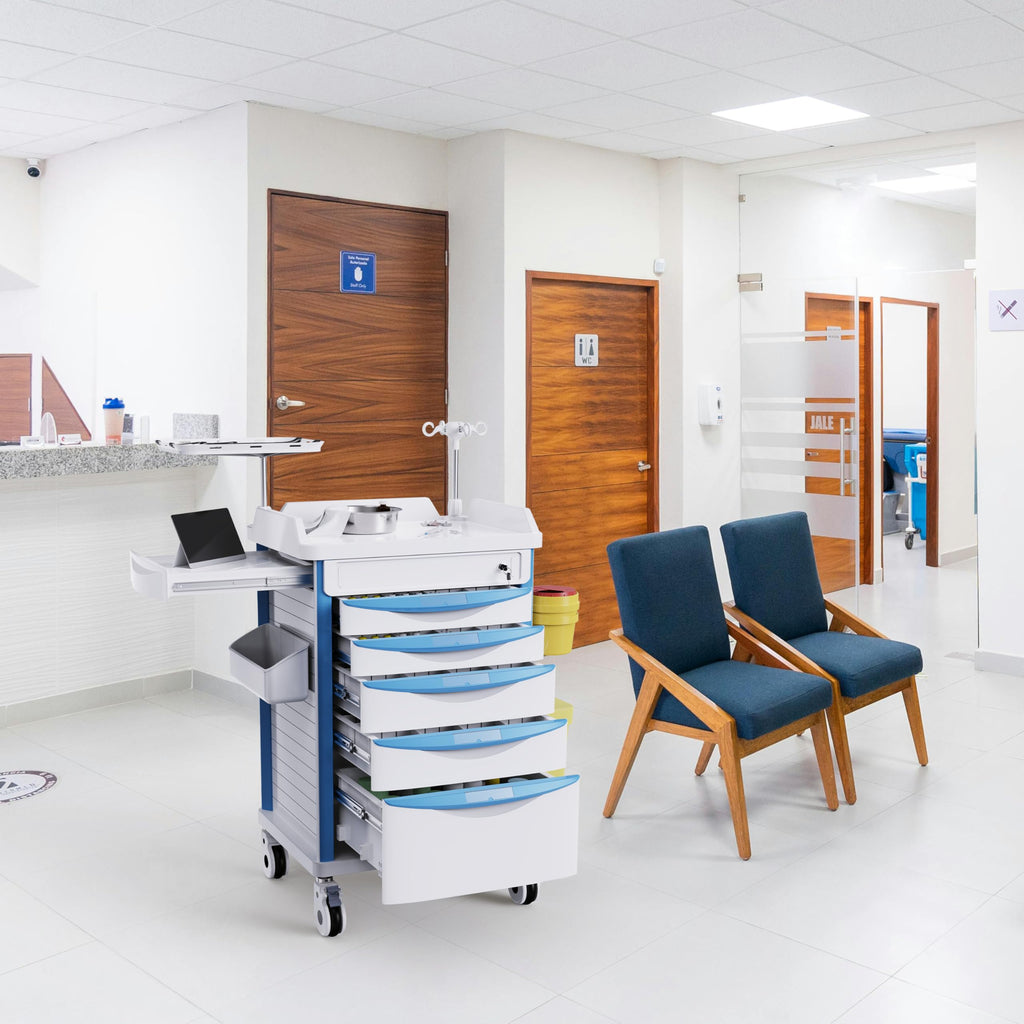 Medical Rolling Crash Cart with Integrated Medical Countertop