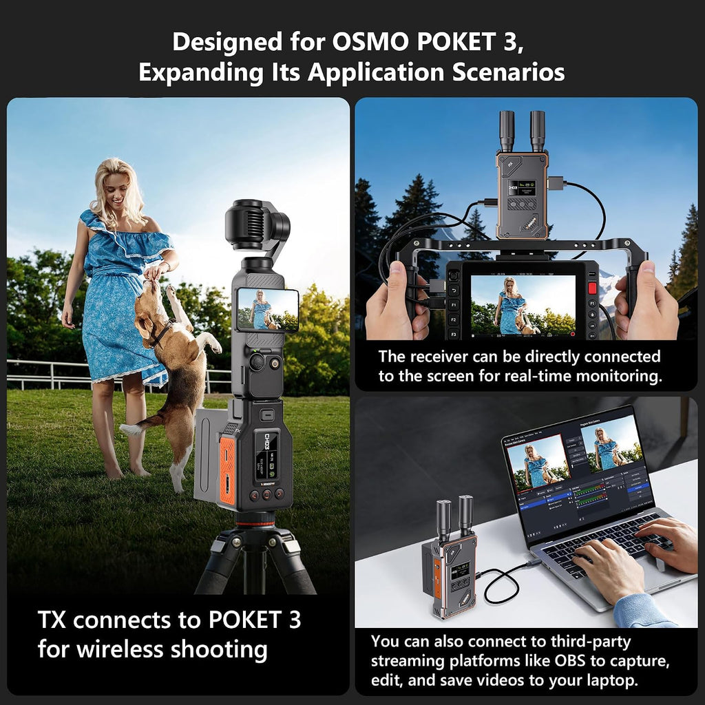 Wireless Video Transmitter and Receiver for OSMO Pocket 3,1080P HD Transmission System with UVC Out,20 Channels Adjustable,1640FT Range,for Live Stream from TV Box,PC,Pocket 3,to TV,Monitor