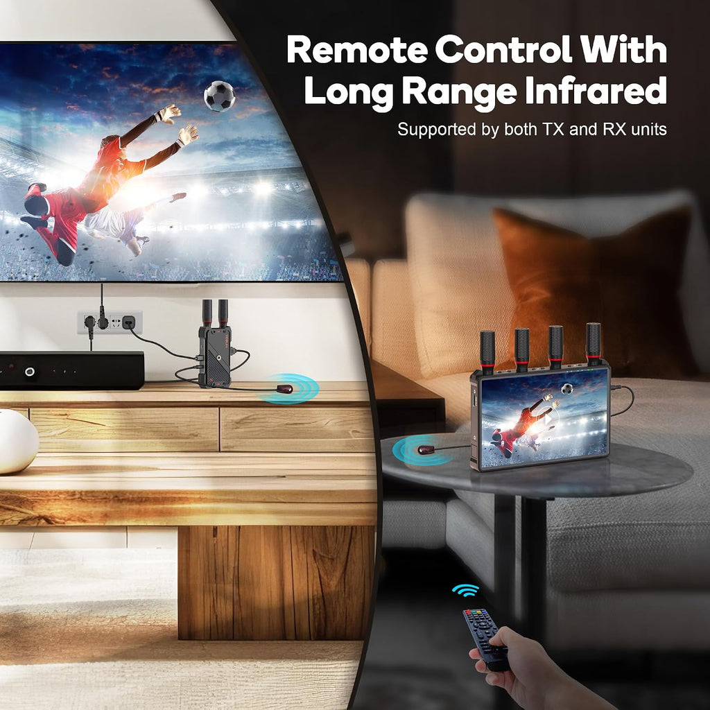 Wireless HDMI Video Transmitter and Receiver: 1 to 5 RX with 7" Monitors, Loop Out, IR Remote, 1312ft Stable Clear Signal & Low Latency for Camera, Filming, Live Stream