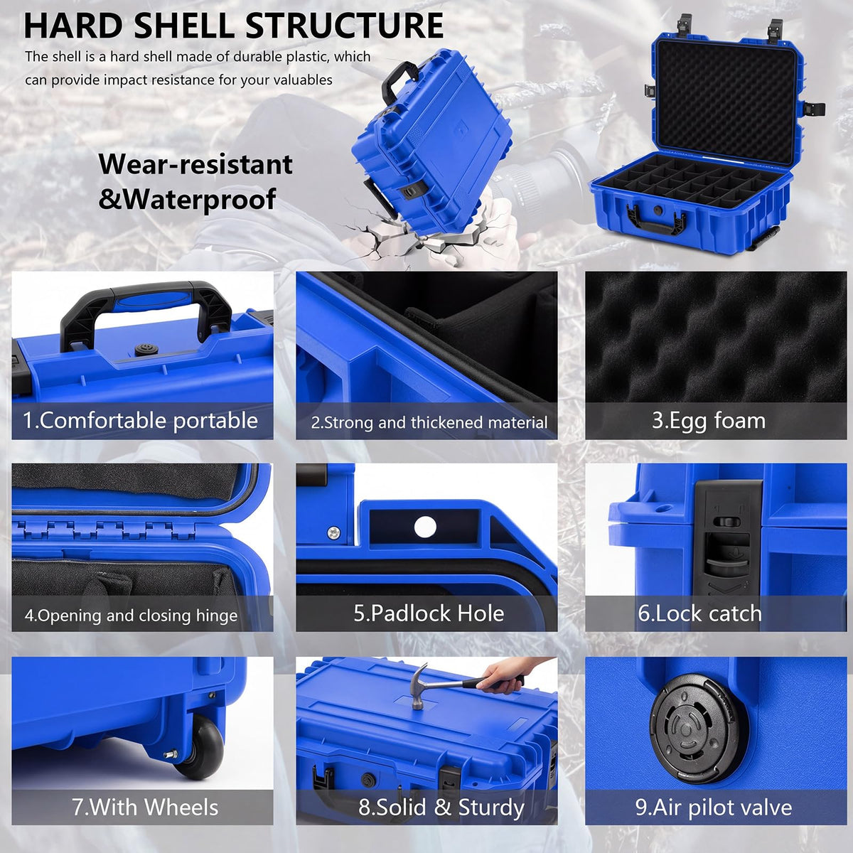 Relaxweex Rolling Camera Hard Case with 15 Padded Dividers & Wheels