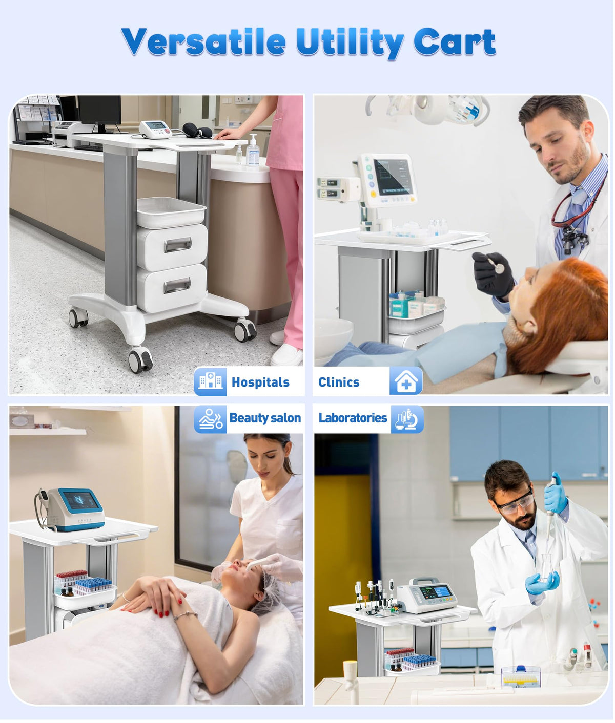Medical Rolling Storage Crash Cart with Wheels & Drawers, Hospital Mobile Ultrasound cart with 5 Drawers & Power Strip,IV Pole,Needle Disposal,O2 Holder,Nursing Emergency Cart for Hospital, Clinic