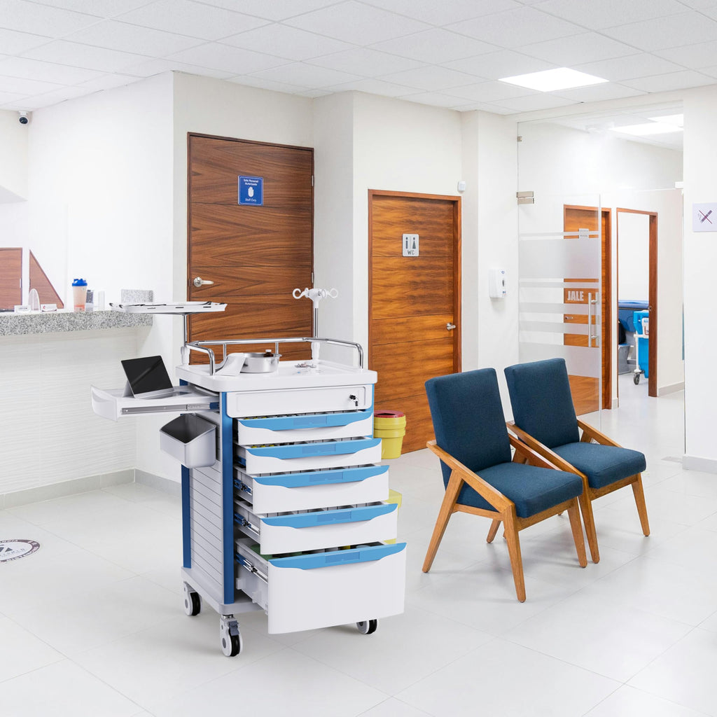 Medical Rolling Crash Cart with Integrated Medical Countertop