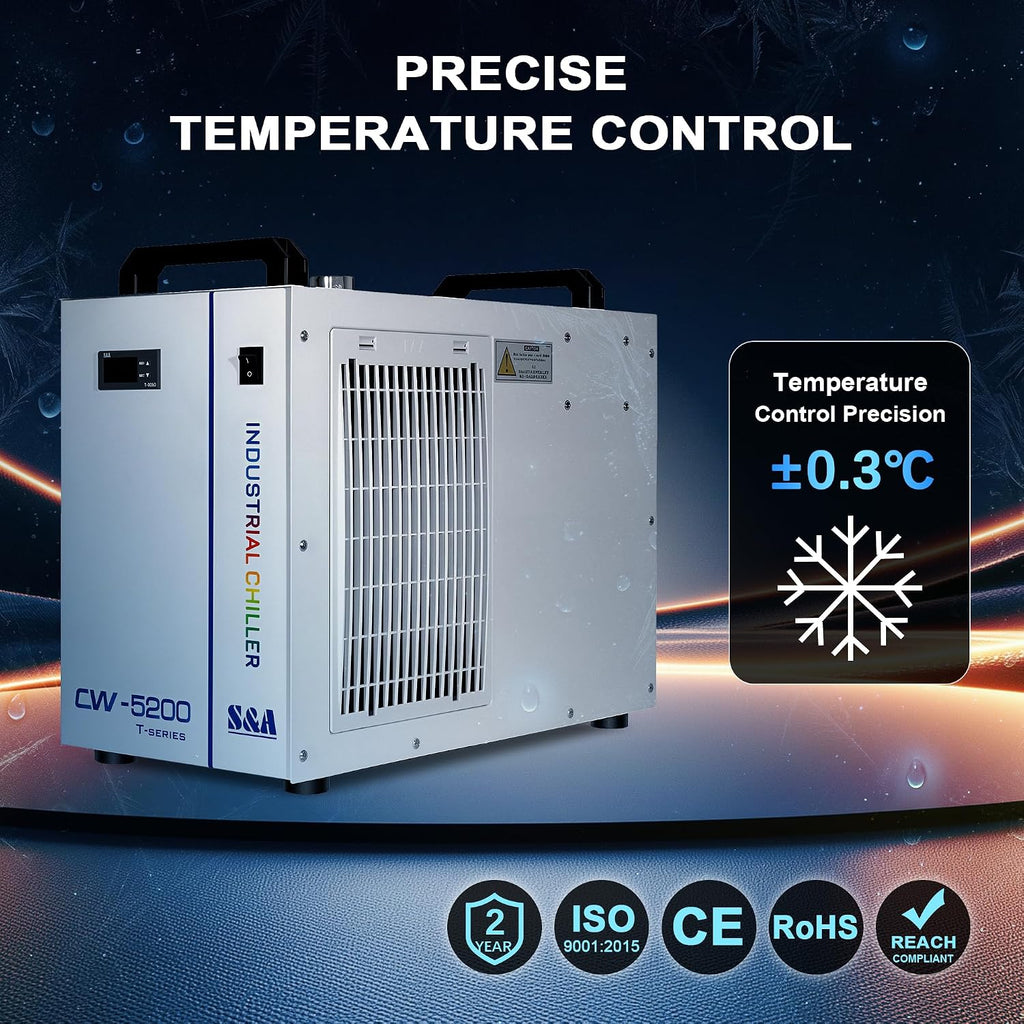 S&A CW-5200DH 7L Industrial Water Chiller,0.9HP,3.43gpm,5699 BTU/h,for 60W to 150W CO2 Laser Engraving & Cutting Systems