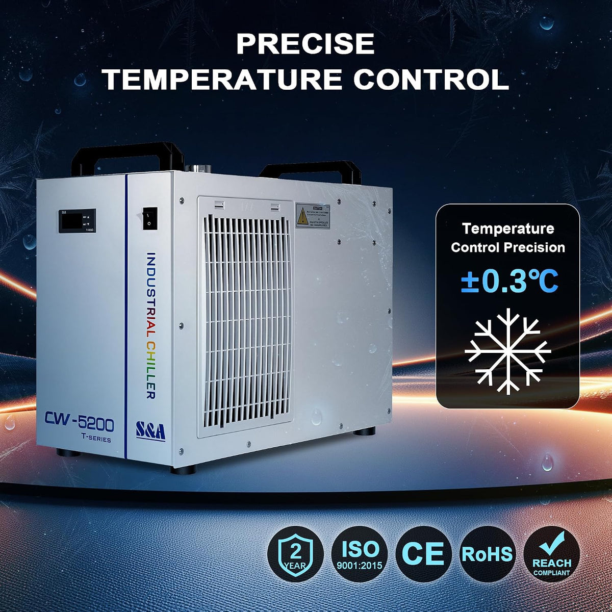 S&A CW-5200DH 7L Industrial Water Chiller,0.9HP,3.43gpm,5699 BTU/h,for 60W to 150W CO2 Laser Engraving & Cutting Systems