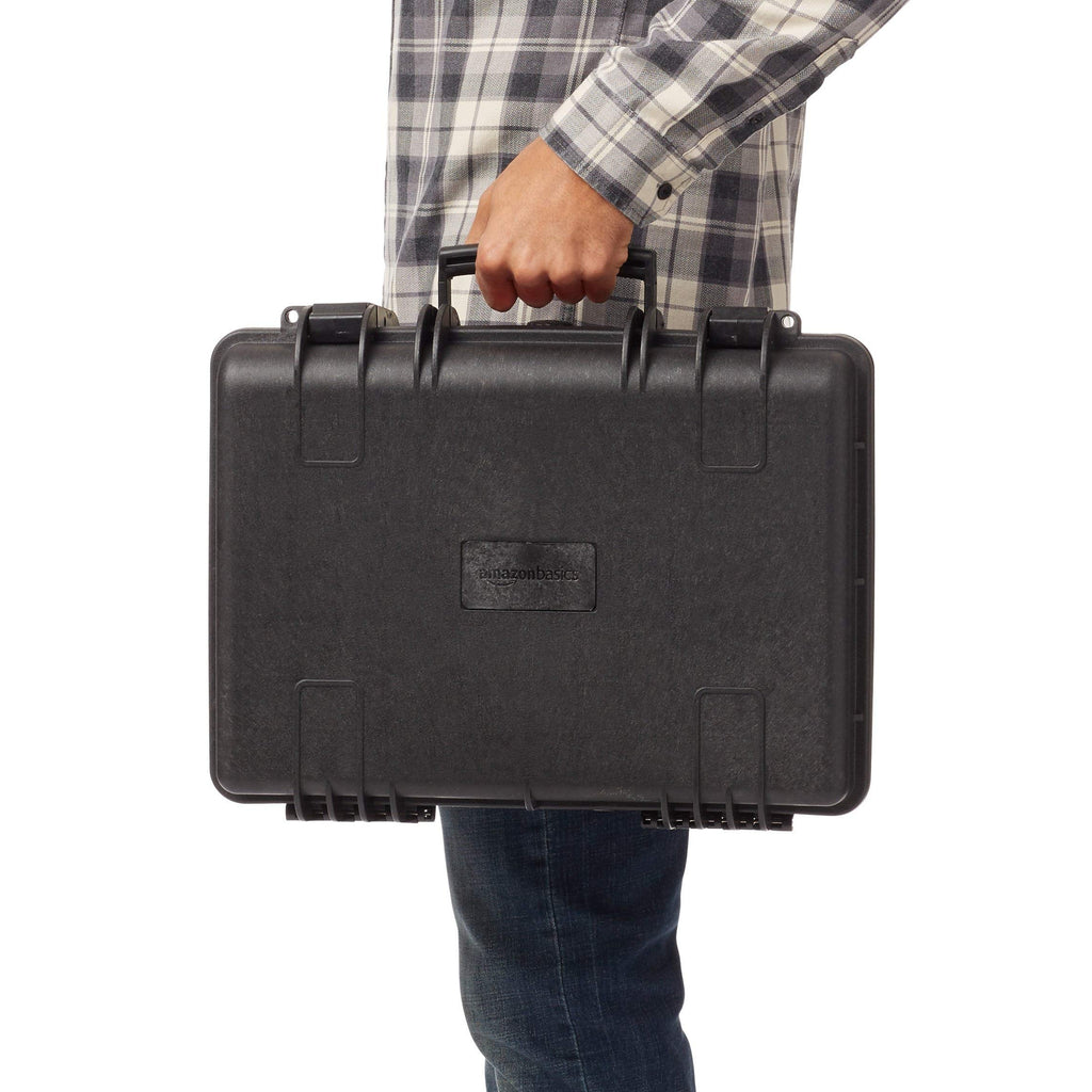 Amazon Basics Hard Protective Camera Case with Wheels, Large, Black, 22"L x 14"W x 9.8"H