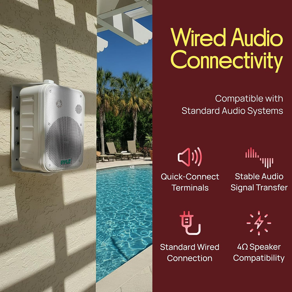 Dual Waterproof Outdoor Speaker System - 6.5 Inch Pair of Weatherproof Wall/Ceiling Mounted Speakers w/Heavy Duty Grill, Universal Mount - for Use in the Pool, Patio, Indoor - Pyle PDWR50W (White)