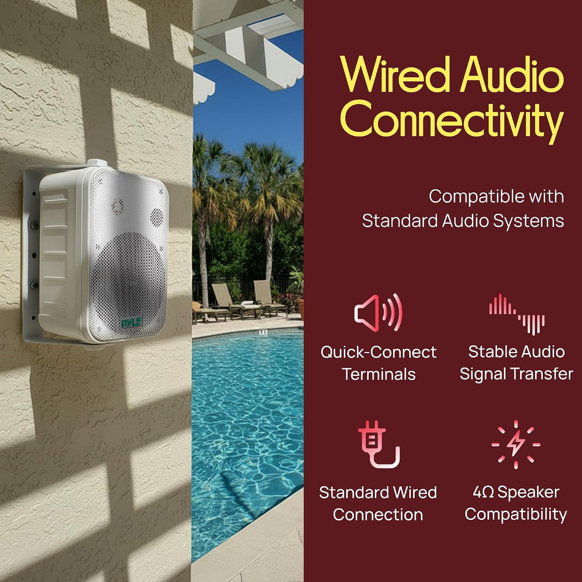 Dual Waterproof Outdoor Speaker System - 6.5 Inch Pair of Weatherproof Wall/Ceiling Mounted Speakers w/Heavy Duty Grill, Universal Mount - for Use in the Pool, Patio, Indoor - Pyle PDWR50W (White)
