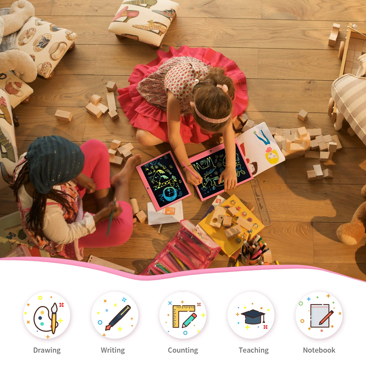 LCD Writing Tablet for Kids, 10 Inch Colorful Drawing Board Learning Toys