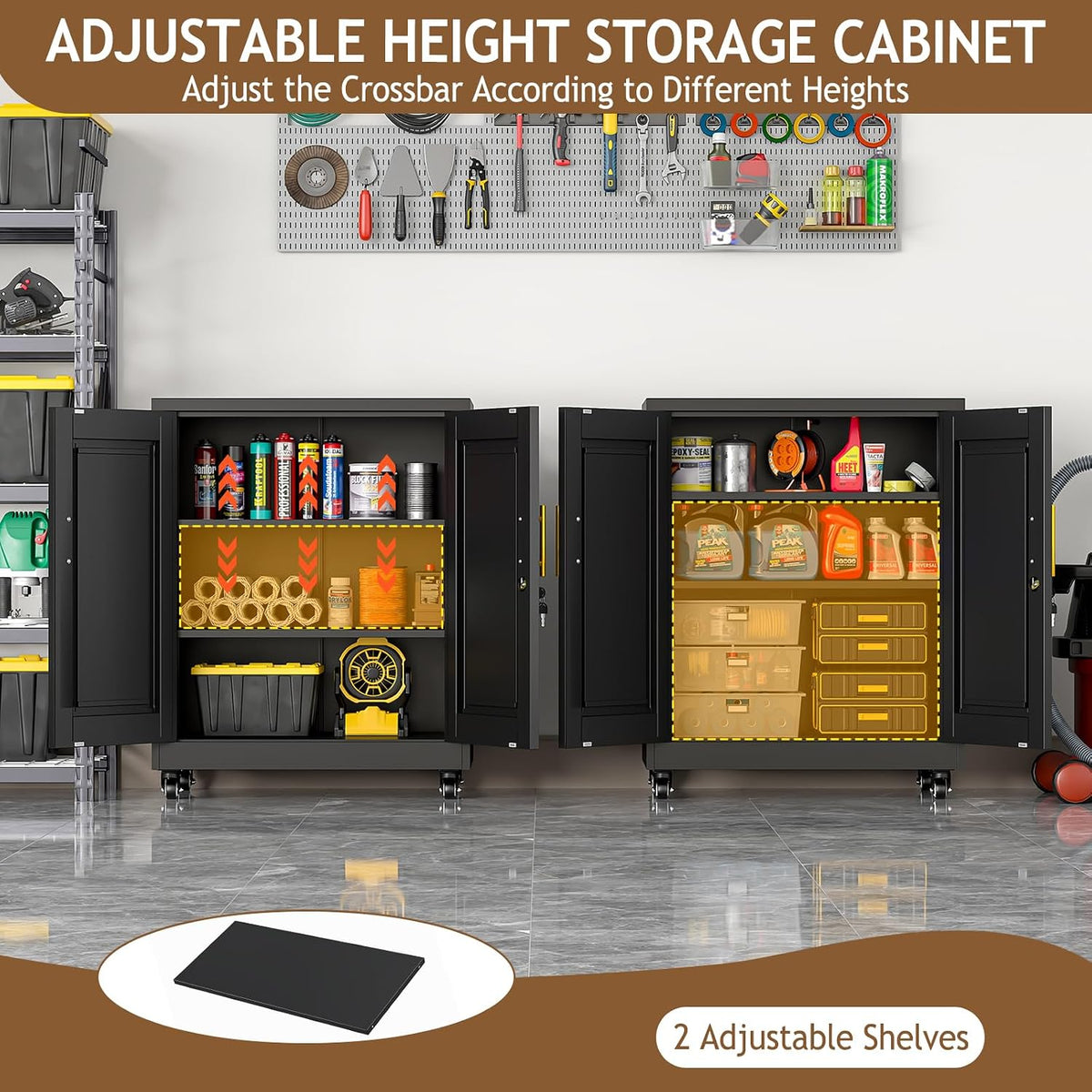35" Lockable Rolling Metal Storage Cabinet, Steel Employee Storage Locker