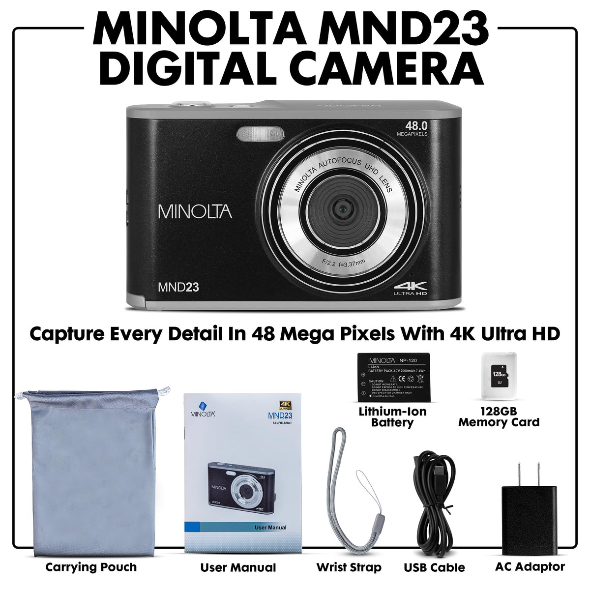 Minolta MND23 4K Selfie Digital Camera - Blue