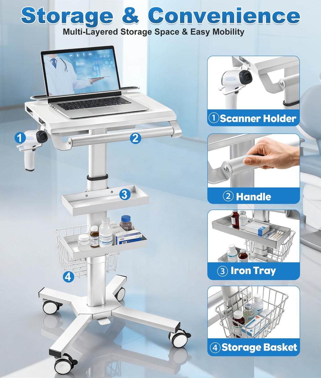 5-Tier Medical Storage Crash Cart with 4 Silent Wheels & 2 Trash Cans, Mobile Medical Utility Cart with Adjustable IV Pole and Disposal Holder for Clinic, Hospital, Salon, Lab