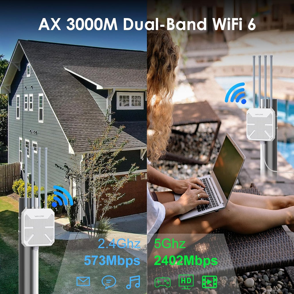 WAVLINK AX3000 Outdoor WiFi 6 Extender Long Range,Outdoor Access Point