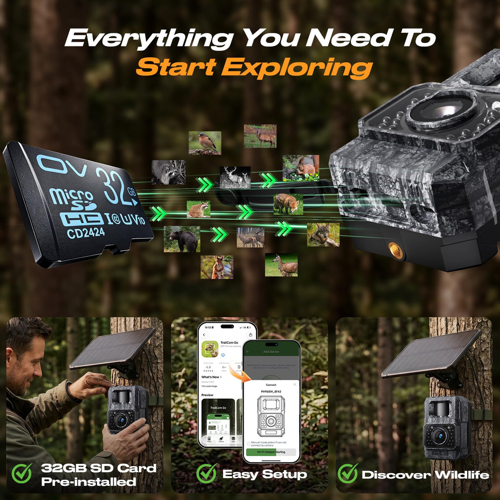 MAXDONE Solar Trail Camera 2 Pack, 4K 64MP WiFi Bluetooth Game Camera