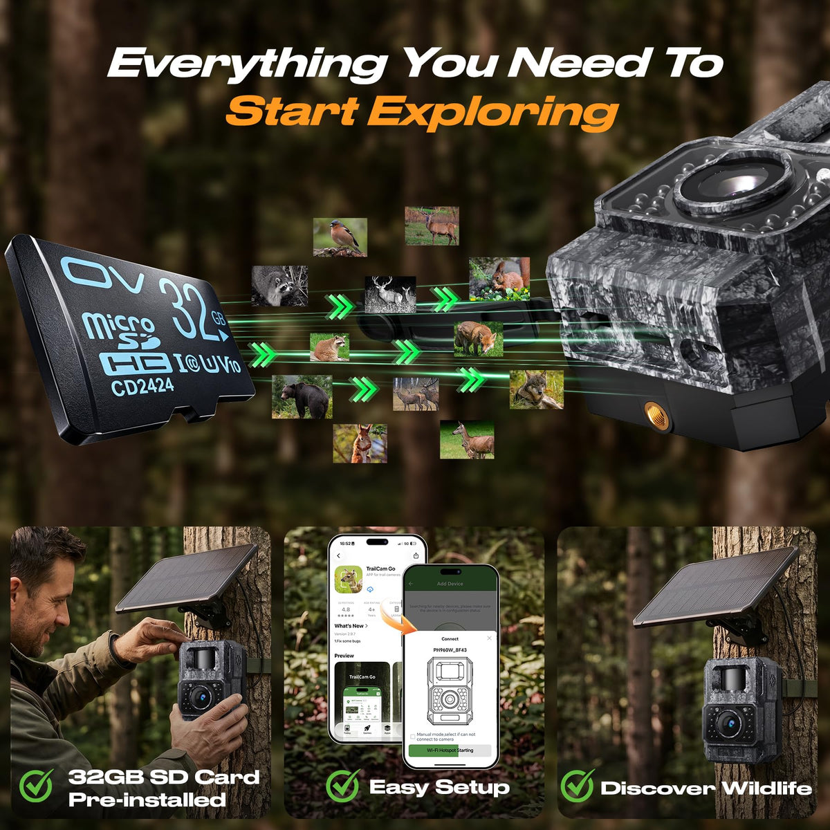 MAXDONE Solar Trail Camera 2 Pack, 4K 64MP WiFi Bluetooth Game Camera