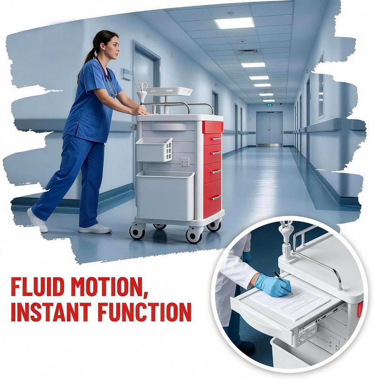 FDA Approved 4-Tier Medical Crash Cart with Auto-Sensing LED Lights