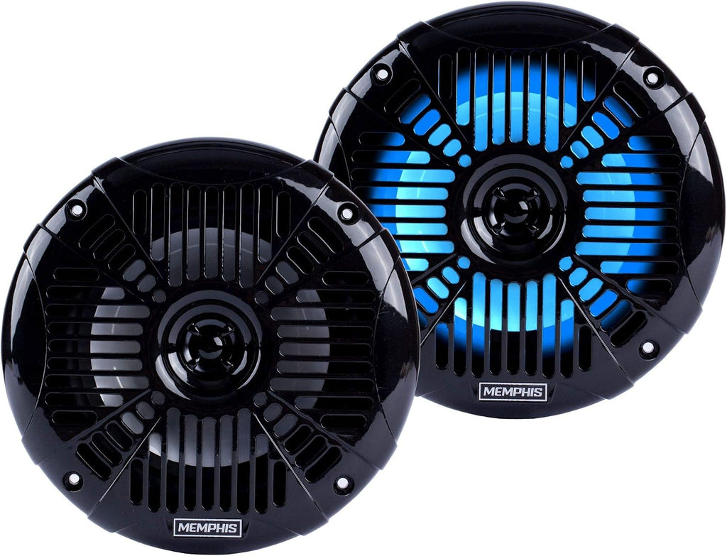 Memphis MXA602SLB MXA OEM Fit 6.5" Marine Grade Coaxial Speakers, Black with Blue LED - Pair