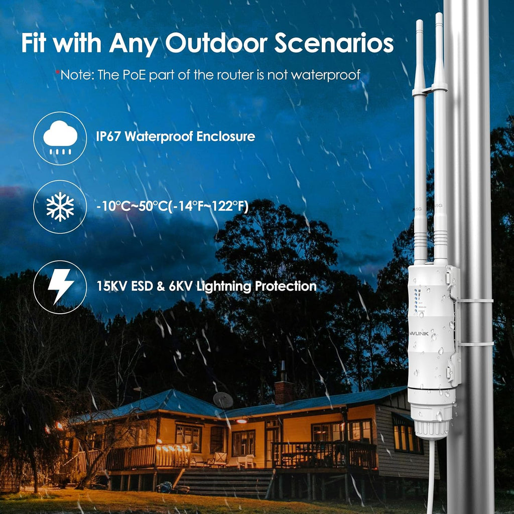 WAVLINK AC1200 Outdoor Long Range WiFi Extender/Wireless Access Point with Active/Passive POE,WAN/LAN Port,IP67 Waterproof, Dual Band 5G+2.4G, 2x7dBi Antennas,Supports Router/AP/Repeater Modes