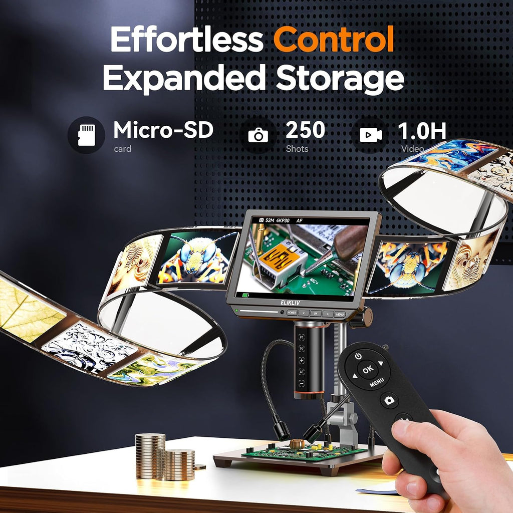 Elikliv Autofocus 4K Digital Microscope EM4K-AF, 8" Soldering Microscopes