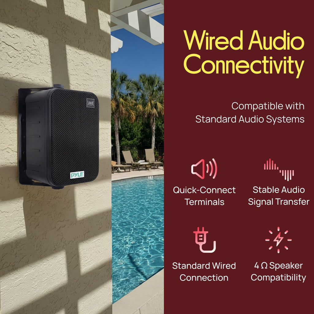 Dual Waterproof Outdoor Speaker System - 6.5 Inch Pair of Weatherproof Wall/Ceiling Mounted Speakers w/Heavy Duty Grill, Universal Mount - for Use in the Pool, Patio, Indoor - Pyle PDWR50W (White)