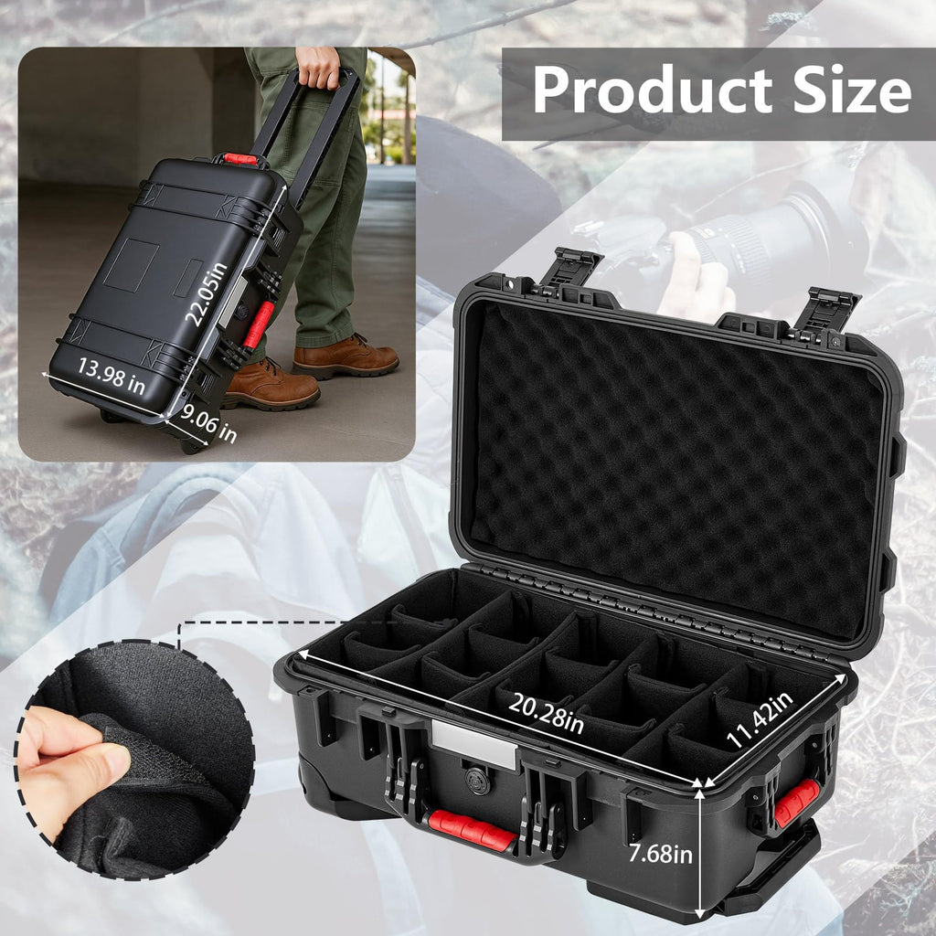 Relaxweex Rolling Camera Hard Case with 15 Padded Dividers & Wheels