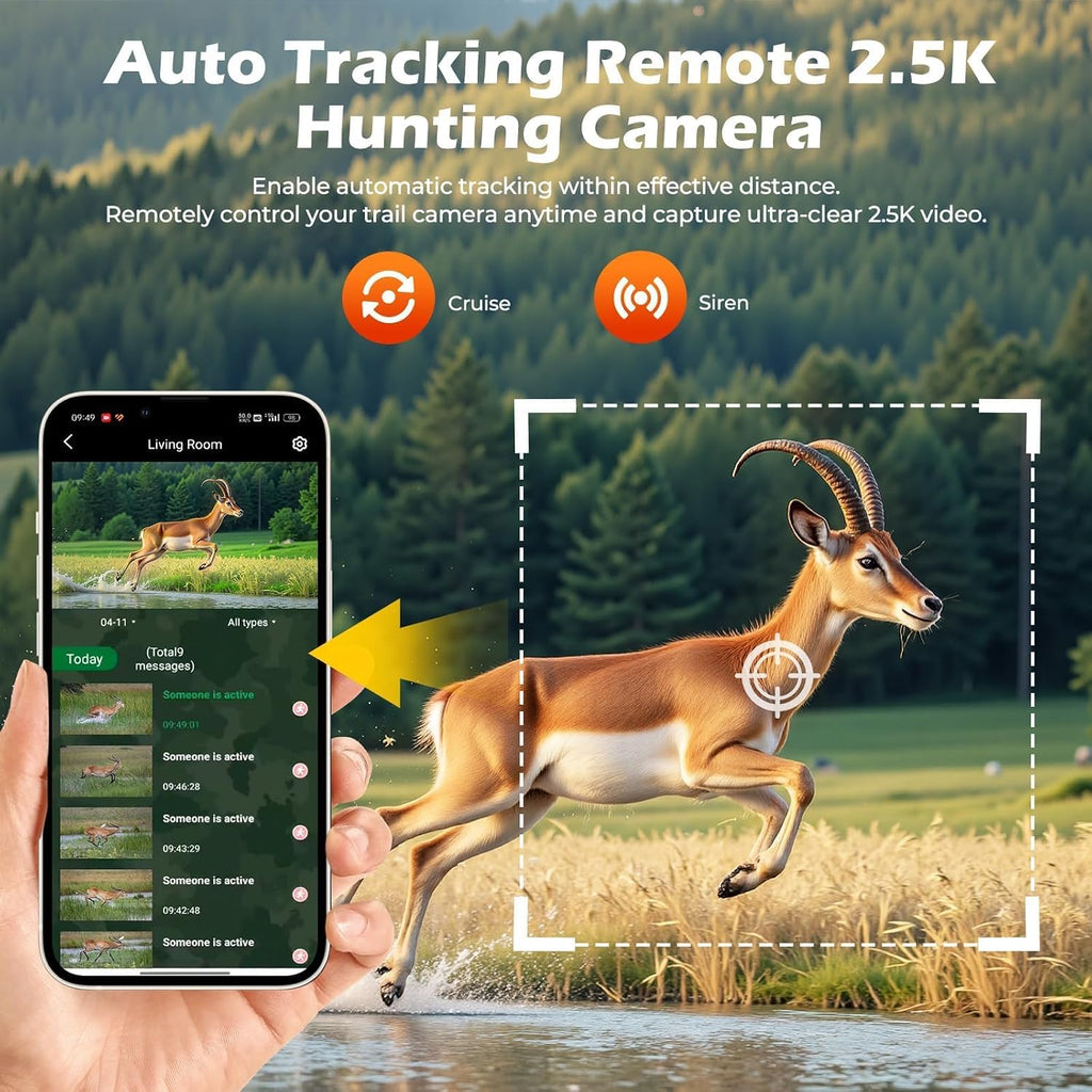 4G LTE Cellular Trail Camera, 2.5K 360Â° Live Feed with SIM Card Included