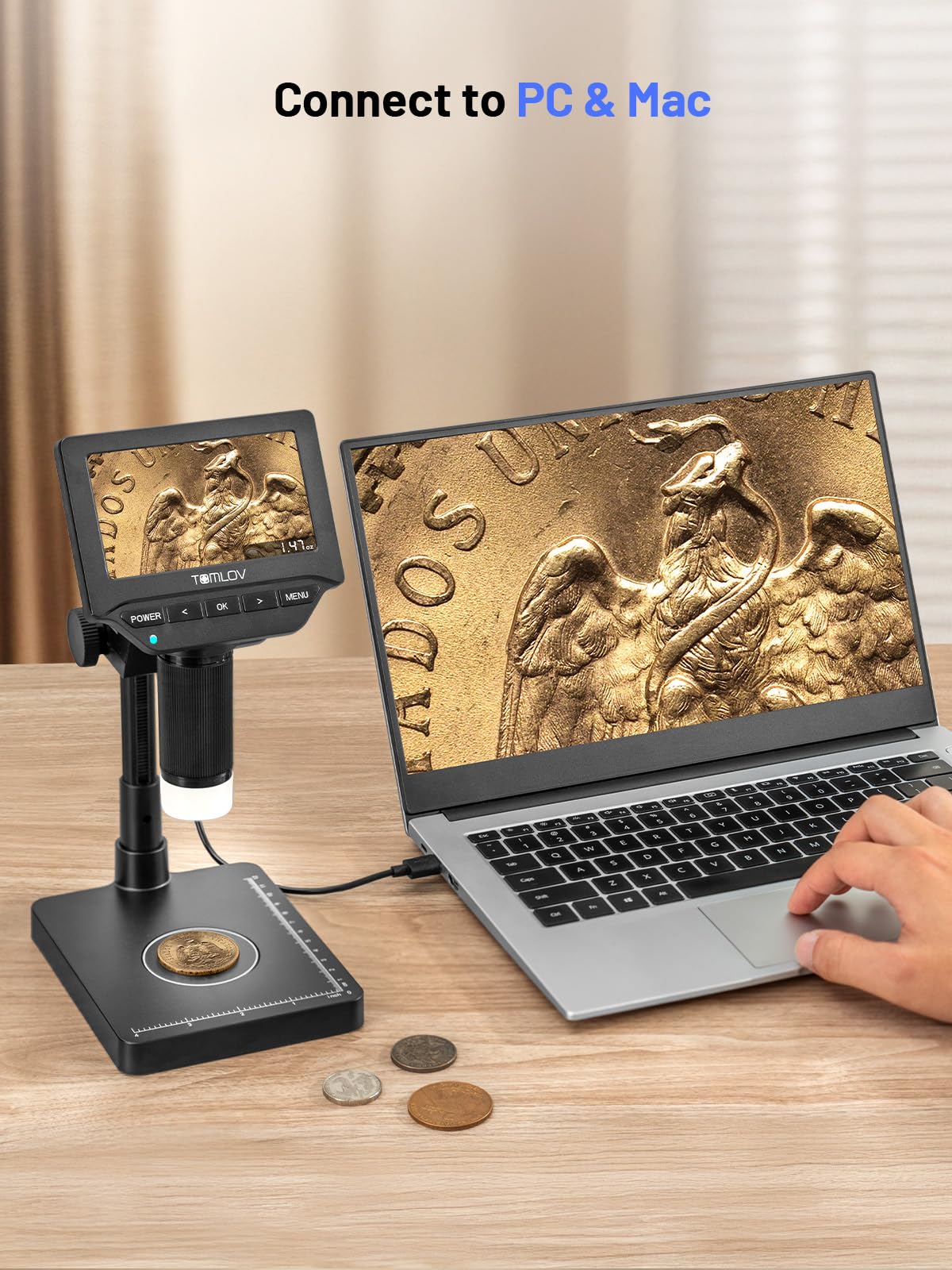 TOMLOV Coin Microscope with Weighing Scale, 7" Digital Magnifier DM4W Max