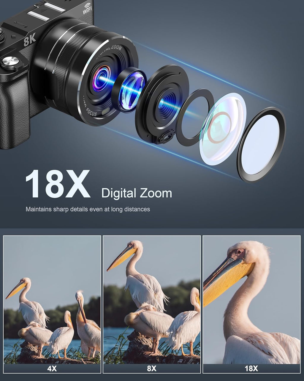 8K Digital Camera, 88MP WiFi Cameras for Photography, 3" 180Â° Flip Screen