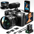True 8K 64MP Digital Camera for Photography with Microphone(Black)