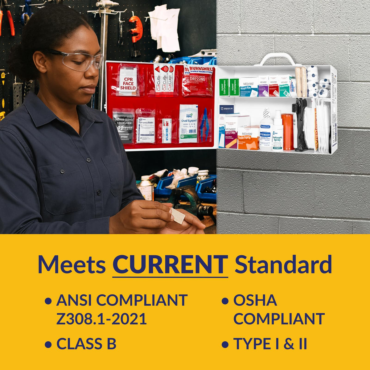 MFASCO OSHA/ANSI 2021 Class B Compliant First Aid Cabinet, Large, 3-Shelf