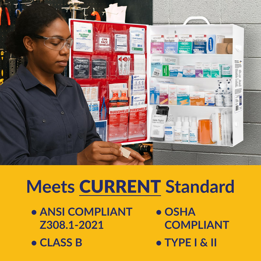 MFASCO OSHA/ANSI 2021 Class B Compliant First Aid Cabinet, Large, 3-Shelf